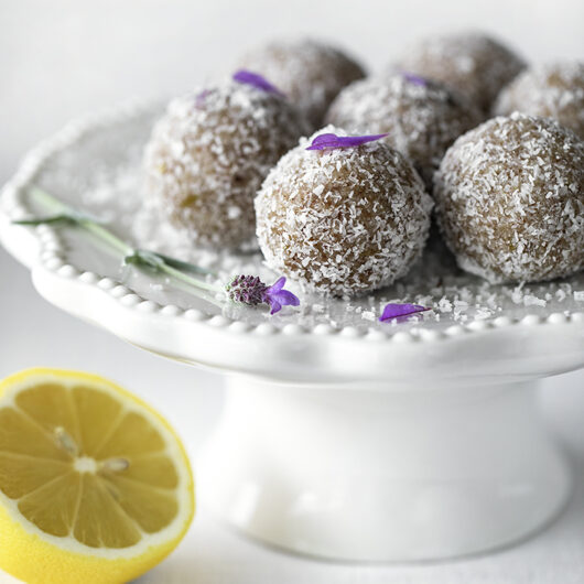 Quick and Easy Lavender Lemon Honey Bliss Balls. GF, Refined Sugar-free Recipe.