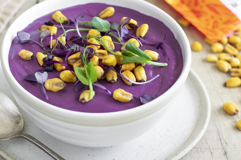 Purple kumara and cauliflower cream soup