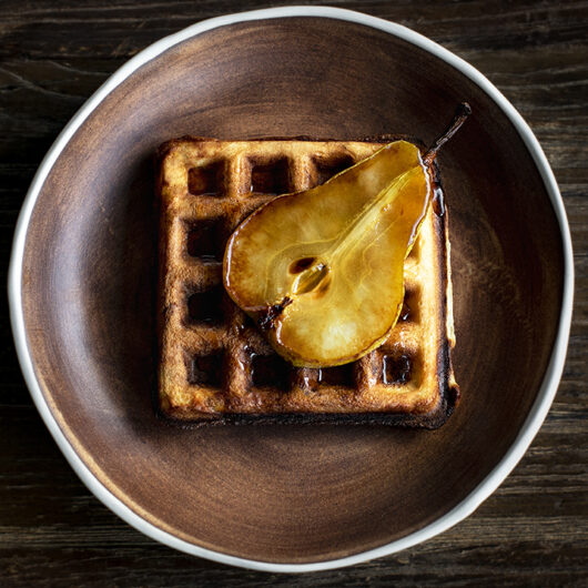 Sourdough Waffles with Caramelized Pear and Maple Syrup