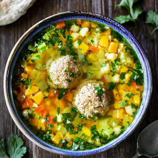 Soup of the day: Lamb meatball, butternut squash, bulgur and chickpea soup.