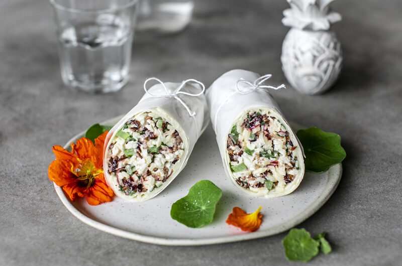 Poached Chicken, Apple, Cranberry and Celery Salad Wrap.