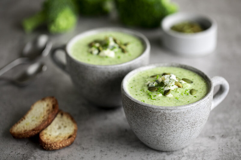 Soup of the Day: Broccoli and Blue Cheese Soup with Toasted Pumpkin Seeds.
